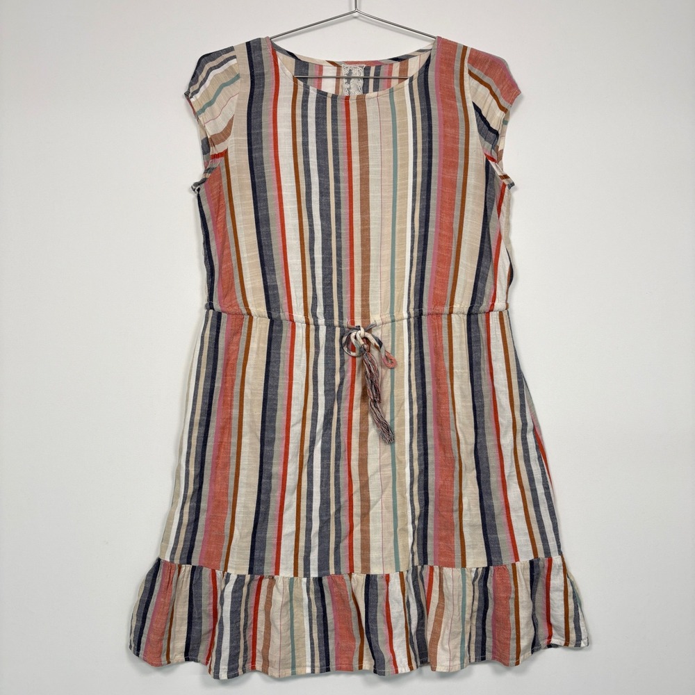 Altar'd State Women Dress S Multicolor Striped Drawstring Ruffle AA332545